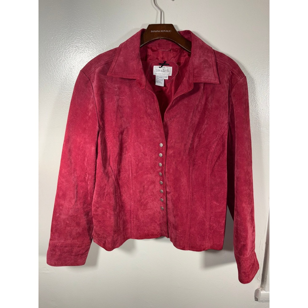 Vtg Live‎ a Little Suede Leather Jacket Womens Sz XL Pink Button Up Y2K Phoebe